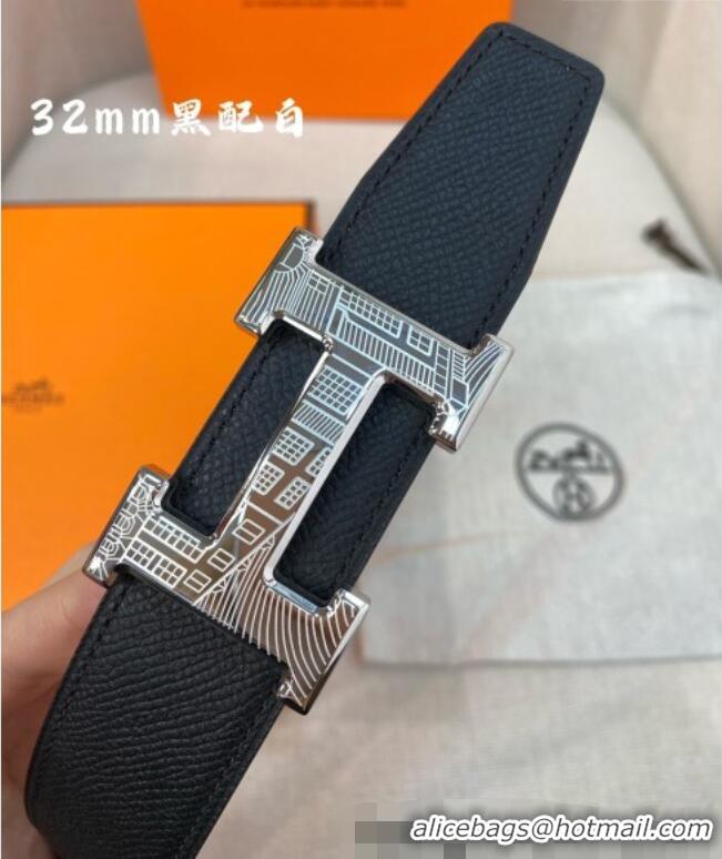 Discount Hermes Constance belt buckle & Reversible Epsom leather strap 3.2cm 0314 Black/White 2025