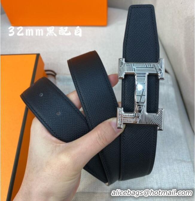 Discount Hermes Constance belt buckle & Reversible Epsom leather strap 3.2cm 0314 Black/White 2025