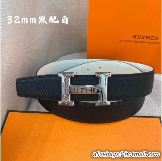 Discount Hermes Constance belt buckle & Reversible Epsom leather strap 3.2cm 0314 Black/White 2025