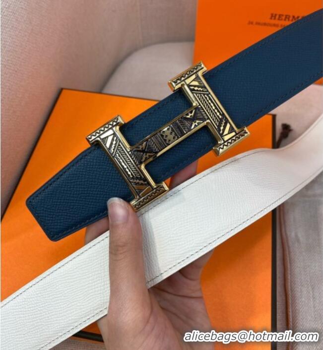 Cheap Hermes Constance belt buckle & Epsom leather strap 3.8cm 0314 Blue/White 2025