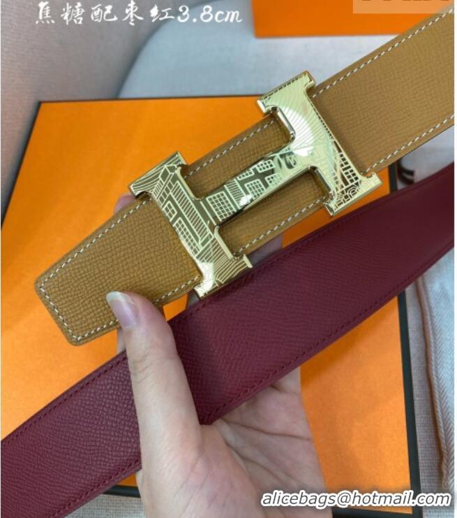 Promotional Hermes Constance belt buckle & Epsom leather strap 3.8cm 0314 Caramel/Burgundy 2025