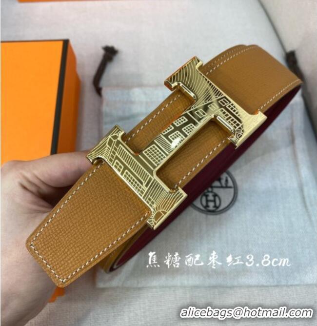 Promotional Hermes Constance belt buckle & Epsom leather strap 3.8cm 0314 Caramel/Burgundy 2025