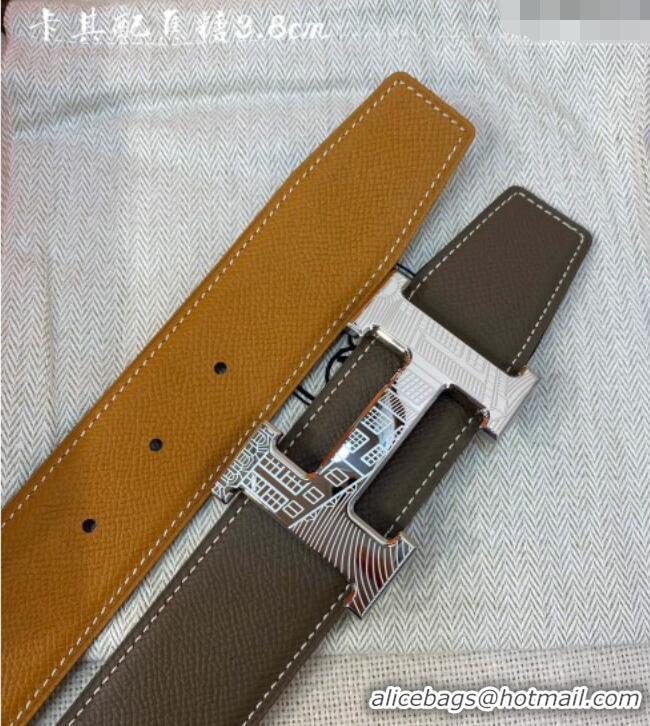 Top Design Hermes Constance belt buckle & Epsom leather strap 3.8cm 0314 Khaki/Caramel 2025