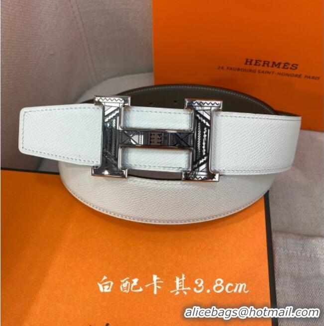 Super Quality Hermes Constance belt buckle & Epsom leather strap 3.8cm 0314 White/Khaki 2025
