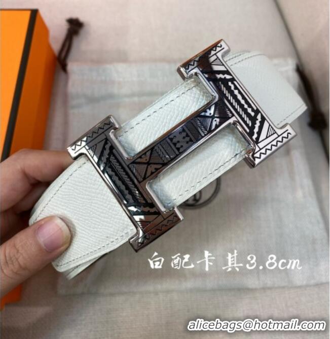 Super Quality Hermes Constance belt buckle & Epsom leather strap 3.8cm 0314 White/Khaki 2025