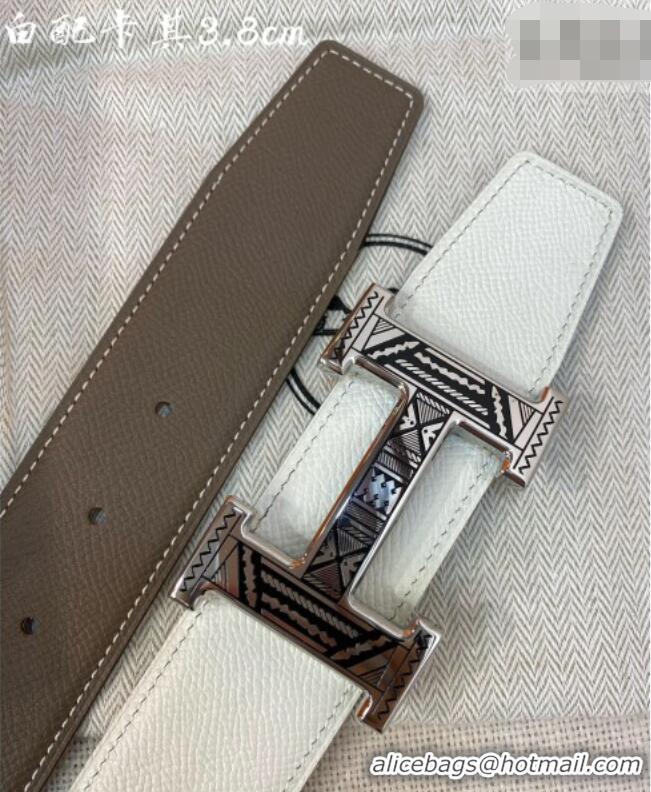 Super Quality Hermes Constance belt buckle & Epsom leather strap 3.8cm 0314 White/Khaki 2025