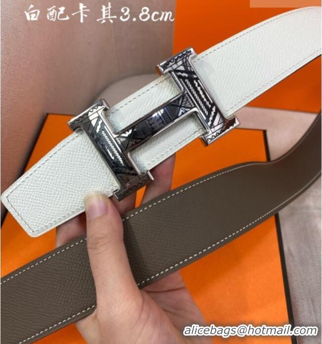 Super Quality Hermes Constance belt buckle & Epsom leather strap 3.8cm 0314 White/Khaki 2025