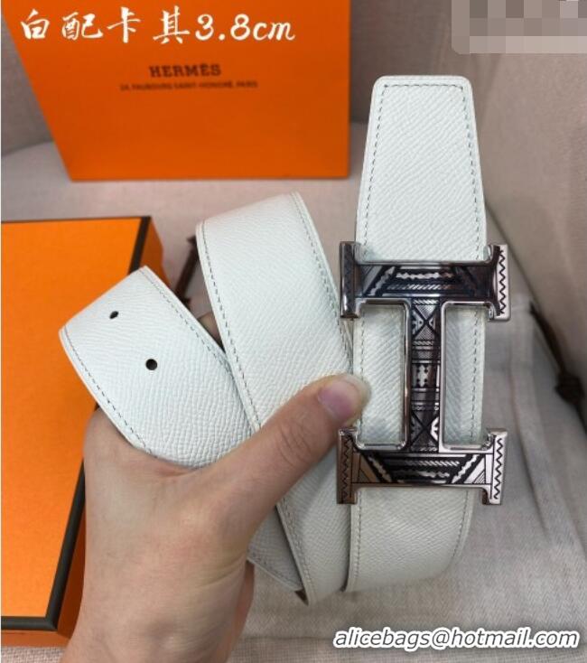 Super Quality Hermes Constance belt buckle & Epsom leather strap 3.8cm 0314 White/Khaki 2025