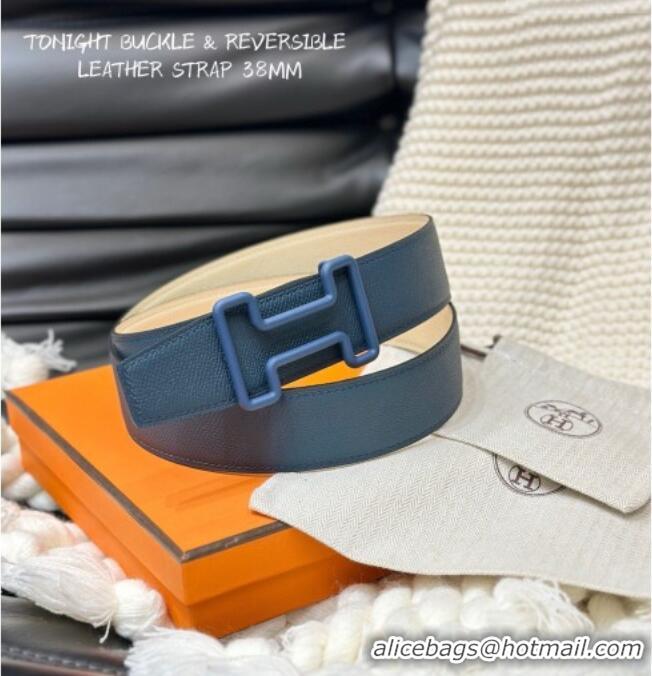 Promotional Hermes Tonight Color belt buckle & Reversible Epsom leather strap 3.8cm 0314 Blue/White 2025