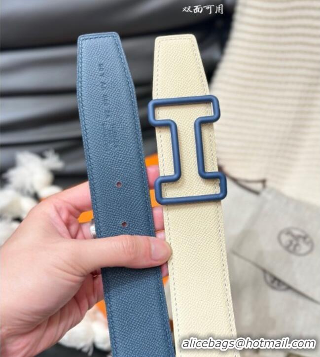 Promotional Hermes Tonight Color belt buckle & Reversible Epsom leather strap 3.8cm 0314 Blue/White 2025
