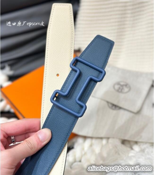 Promotional Hermes Tonight Color belt buckle & Reversible Epsom leather strap 3.8cm 0314 Blue/White 2025