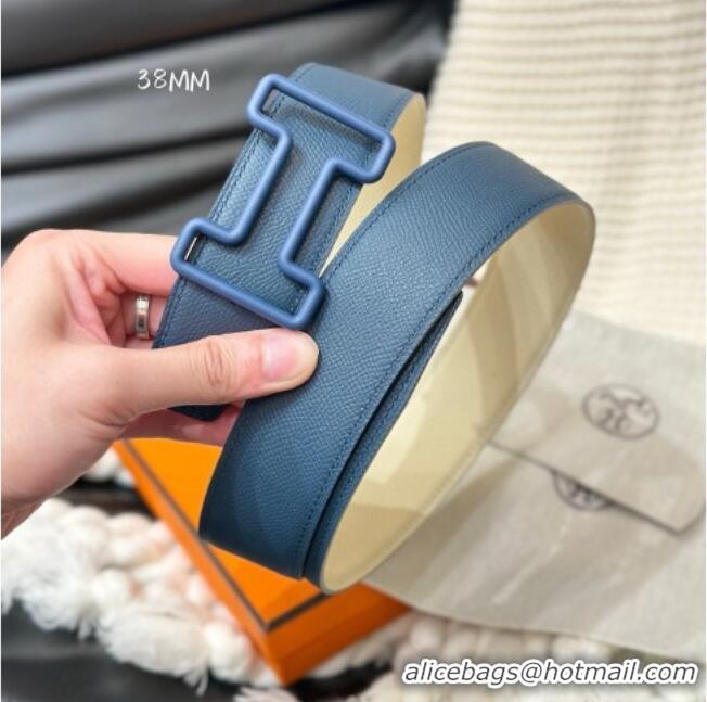 Promotional Hermes Tonight Color belt buckle & Reversible Epsom leather strap 3.8cm 0314 Blue/White 2025