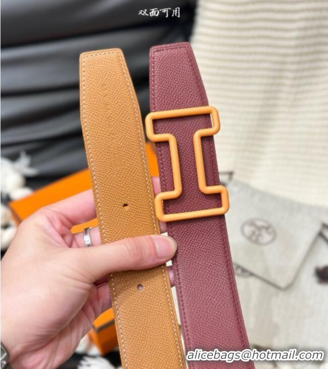 Top Quality Hermes Tonight Color belt buckle & Reversible Epsom leather strap 3.8cm 0314 Burgundy/Brown 2025