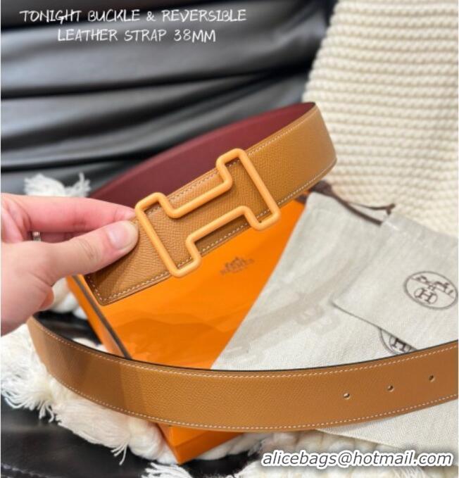 Top Quality Hermes Tonight Color belt buckle & Reversible Epsom leather strap 3.8cm 0314 Burgundy/Brown 2025