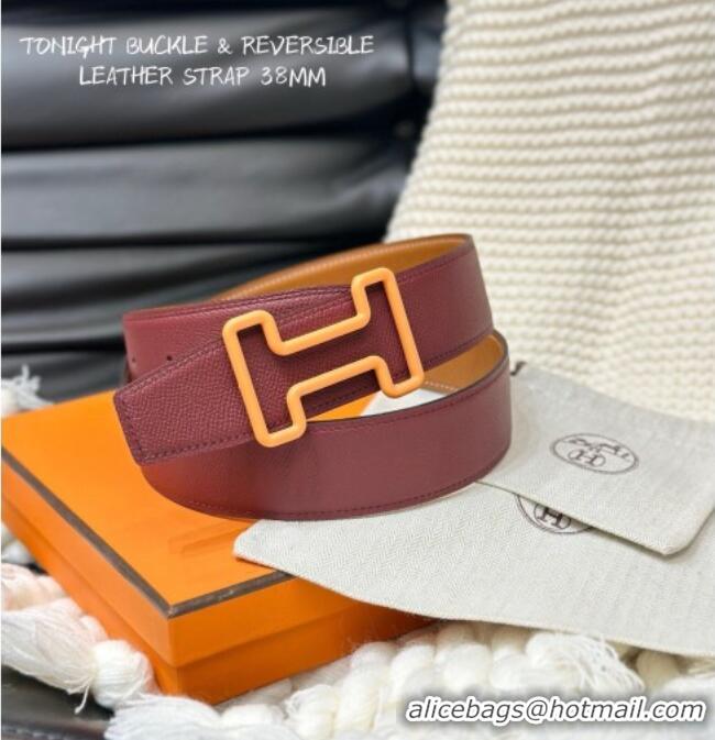 Top Quality Hermes Tonight Color belt buckle & Reversible Epsom leather strap 3.8cm 0314 Burgundy/Brown 2025