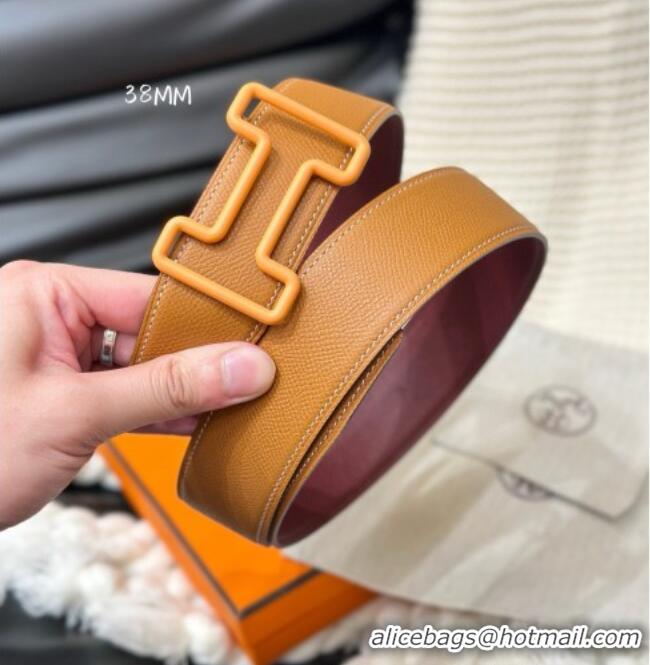 Top Quality Hermes Tonight Color belt buckle & Reversible Epsom leather strap 3.8cm 0314 Burgundy/Brown 2025
