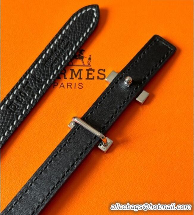 Good Taste Hermes Focus belt buckle & Reversible leather strap 1.3cm 0314 Black/Silver 2025