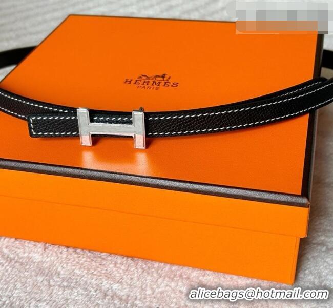Good Taste Hermes Focus belt buckle & Reversible leather strap 1.3cm 0314 Black/Silver 2025