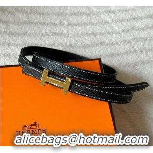 Best Quality Hermes Focus belt buckle & Reversible leather strap 1.3cm 0314 Black/Gold 2025