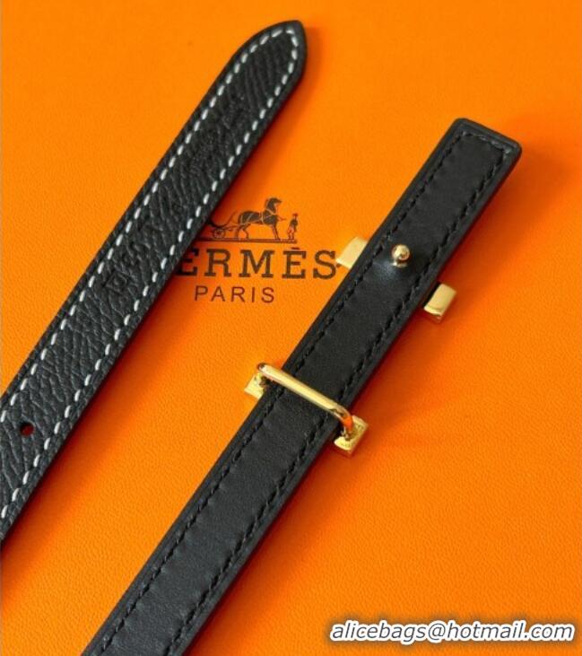 Best Quality Hermes Focus belt buckle & Reversible leather strap 1.3cm 0314 Black/Gold 2025