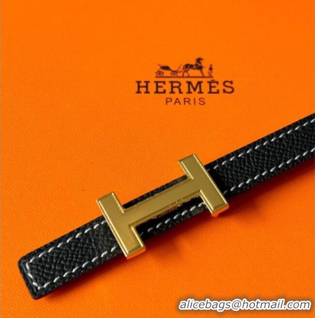 Best Quality Hermes Focus belt buckle & Reversible leather strap 1.3cm 0314 Black/Gold 2025