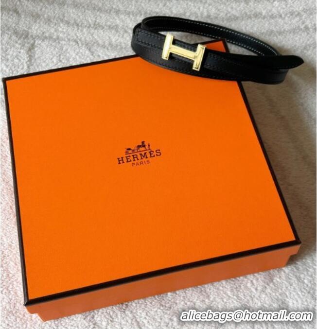 Best Quality Hermes Focus belt buckle & Reversible leather strap 1.3cm 0314 Black/Gold 2025