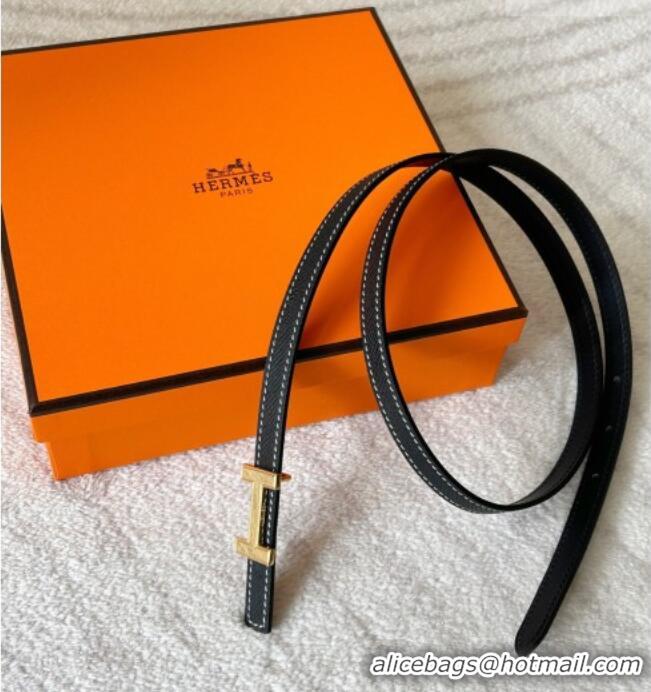 Best Quality Hermes Focus belt buckle & Reversible leather strap 1.3cm 0314 Black/Gold 2025