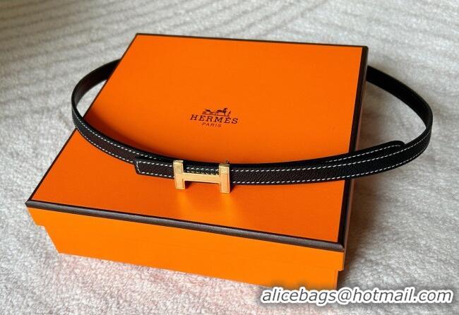 Best Quality Hermes Focus belt buckle & Reversible leather strap 1.3cm 0314 Black/Gold 2025