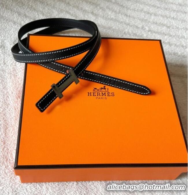 Best Quality Hermes Focus belt buckle & Reversible leather strap 1.3cm 0314 Black/Gold 2025