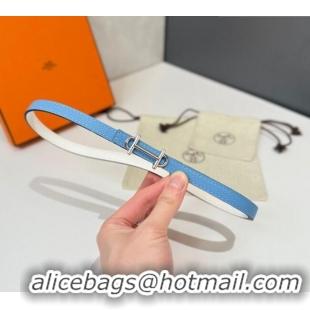 Promotional Hermes Gamma Belt Buckle & Reversible Leather Strap 1.3cm 0314 Blue/White 2025