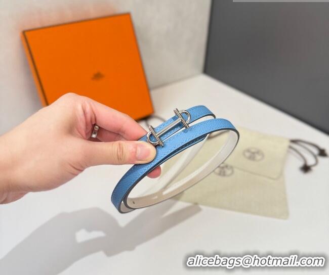 Promotional Hermes Gamma Belt Buckle & Reversible Leather Strap 1.3cm 0314 Blue/White 2025