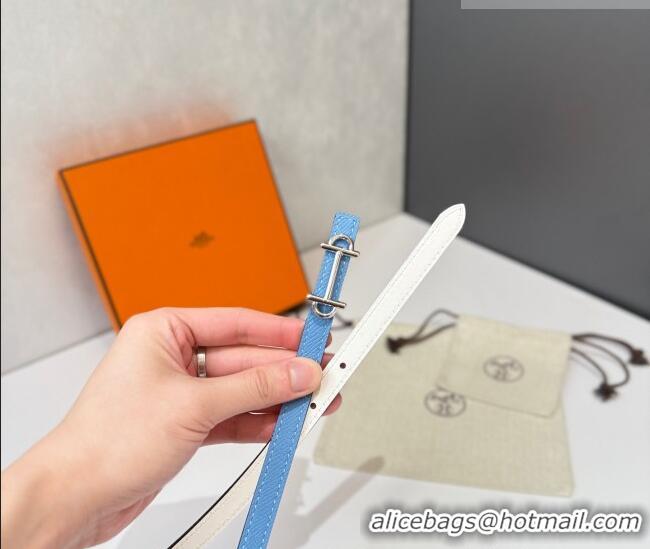 Promotional Hermes Gamma Belt Buckle & Reversible Leather Strap 1.3cm 0314 Blue/White 2025