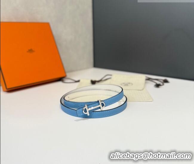 Promotional Hermes Gamma Belt Buckle & Reversible Leather Strap 1.3cm 0314 Blue/White 2025