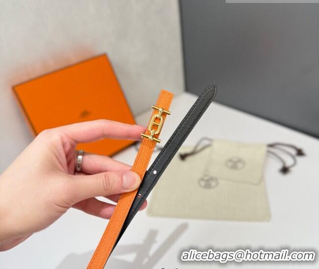Best Quality Hermes Ancre Belt Buckle & Reversible Leather Strap 1.3cm 0314 Orange/Black 2025
