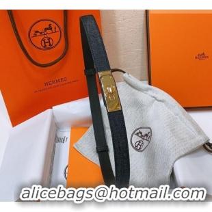 Good Product Hermes Kelly Jean Belt 1.8cm in Denim and Epsom Leather 0314 Black/Gold 2025