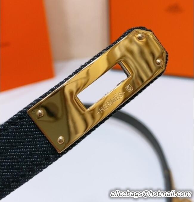 Good Product Hermes Kelly Jean Belt 1.8cm in Denim and Epsom Leather 0314 Black/Gold 2025