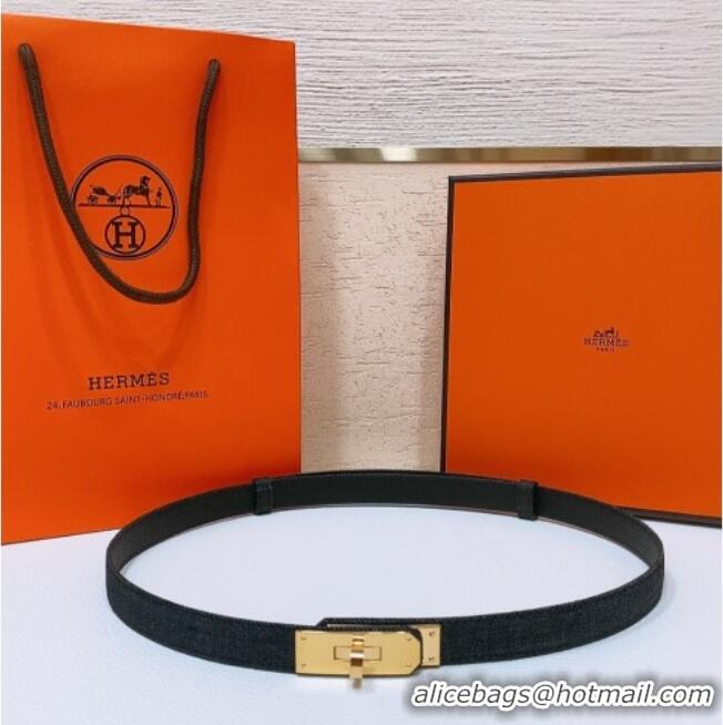 Good Product Hermes Kelly Jean Belt 1.8cm in Denim and Epsom Leather 0314 Black/Gold 2025
