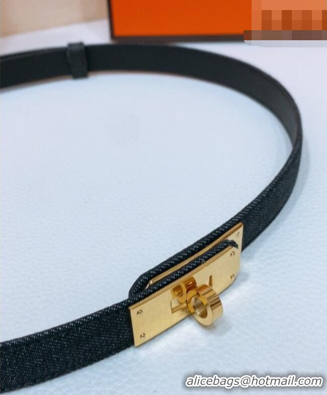 Good Product Hermes Kelly Jean Belt 1.8cm in Denim and Epsom Leather 0314 Black/Gold 2025