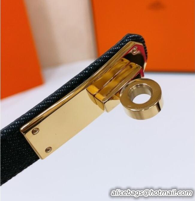 Good Product Hermes Kelly Jean Belt 1.8cm in Denim and Epsom Leather 0314 Black/Gold 2025