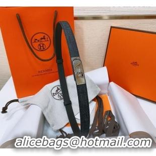 Best Price Hermes Kelly Jean Belt 1.8cm in Denim and Epsom Leather 0314 Black/Silver 2025