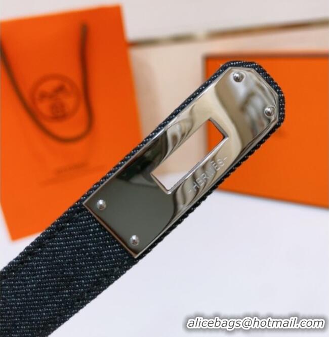 Best Price Hermes Kelly Jean Belt 1.8cm in Denim and Epsom Leather 0314 Black/Silver 2025