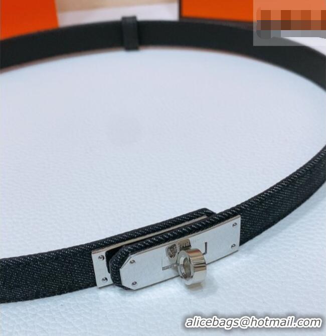 Best Price Hermes Kelly Jean Belt 1.8cm in Denim and Epsom Leather 0314 Black/Silver 2025