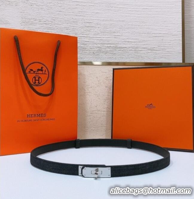 Best Price Hermes Kelly Jean Belt 1.8cm in Denim and Epsom Leather 0314 Black/Silver 2025