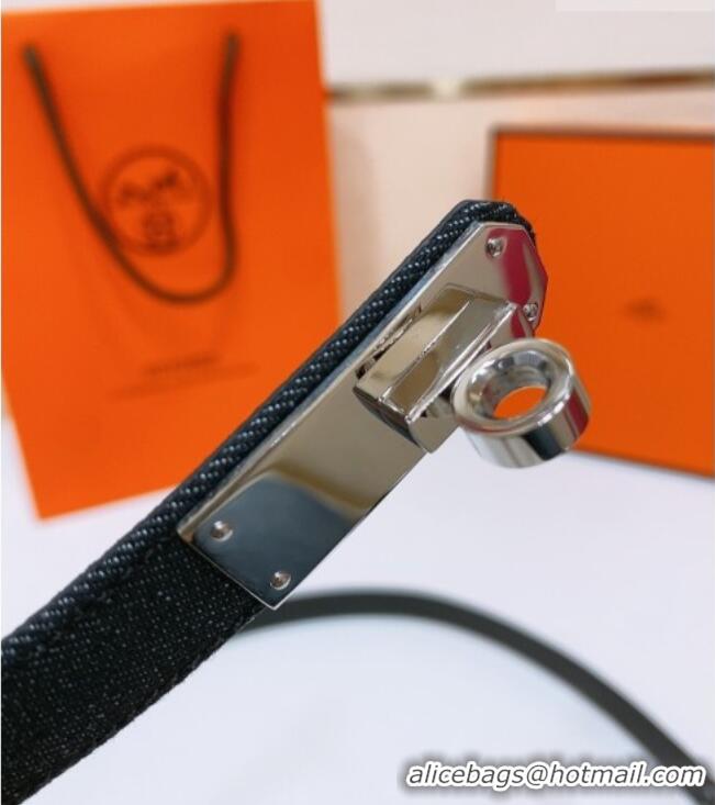 Best Price Hermes Kelly Jean Belt 1.8cm in Denim and Epsom Leather 0314 Black/Silver 2025