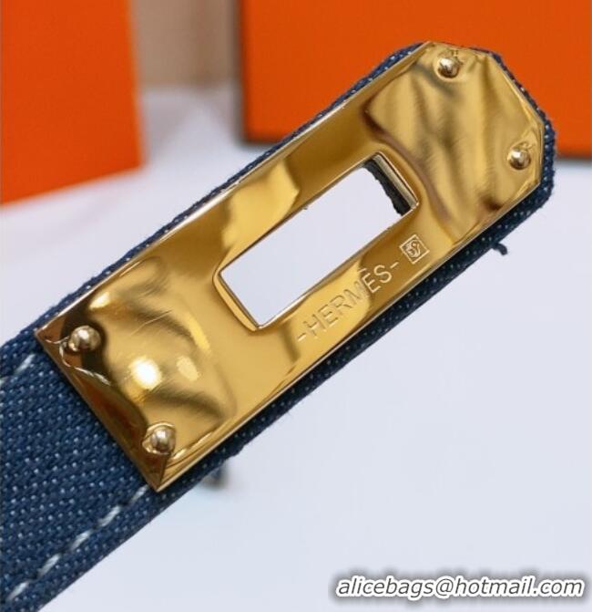 Most Popular Hermes Kelly Jean Belt 1.8cm in Denim and Epsom Leather 0314 Blue/Gold 2025