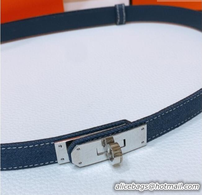 New Fashion Hermes Kelly Jean Belt 1.8cm in Denim and Epsom Leather 0314 Blue/Silver 2025