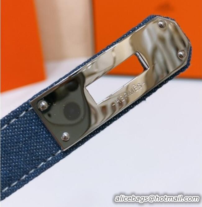 New Fashion Hermes Kelly Jean Belt 1.8cm in Denim and Epsom Leather 0314 Blue/Silver 2025