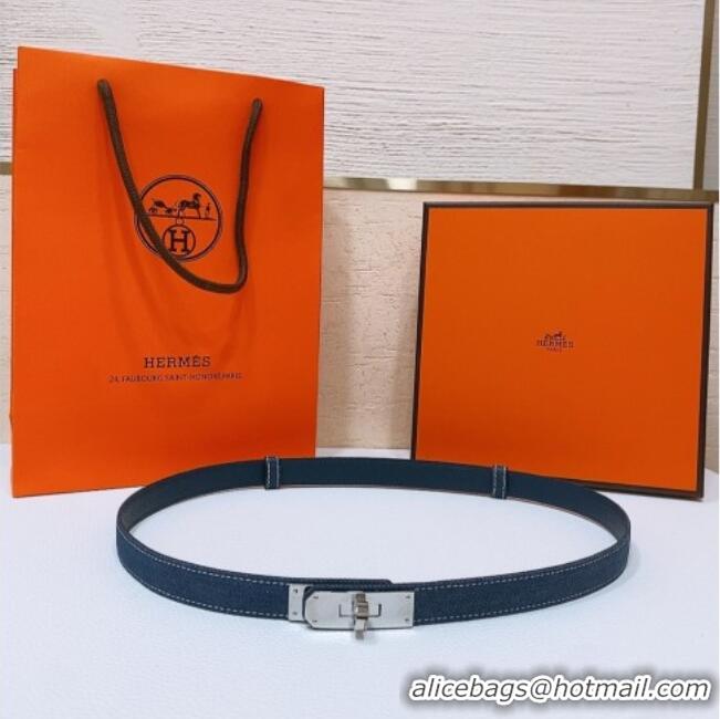 New Fashion Hermes Kelly Jean Belt 1.8cm in Denim and Epsom Leather 0314 Blue/Silver 2025