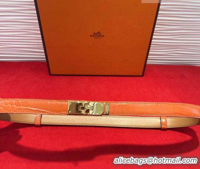 Promotional Hermes Kelly Duo Belt 1.8cm in Crocodile Embossed Calfskin with Metal-Tone Buckle H2011025 Orange/Gold 2025