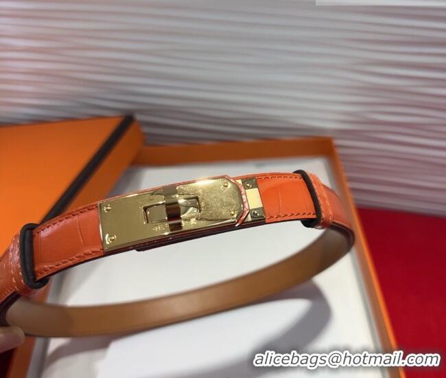 Promotional Hermes Kelly Duo Belt 1.8cm in Crocodile Embossed Calfskin with Metal-Tone Buckle H2011025 Orange/Gold 2025